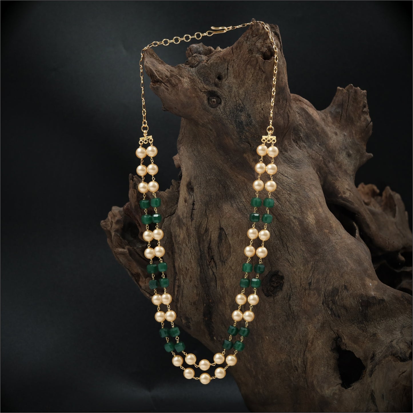 Stylish Double Strand with Pearl Rows and Defined Cube Accents