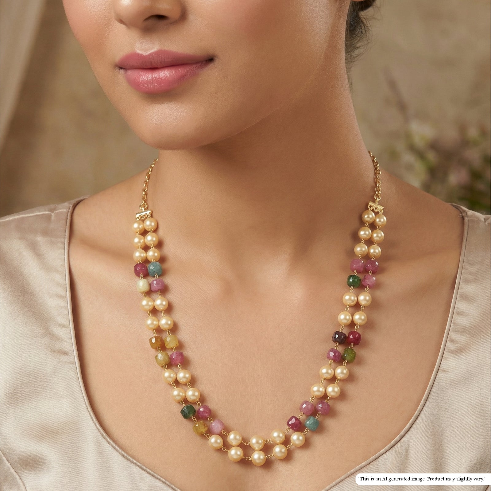 Stylish Double Strand with Pearl Rows and Defined Cube Accents