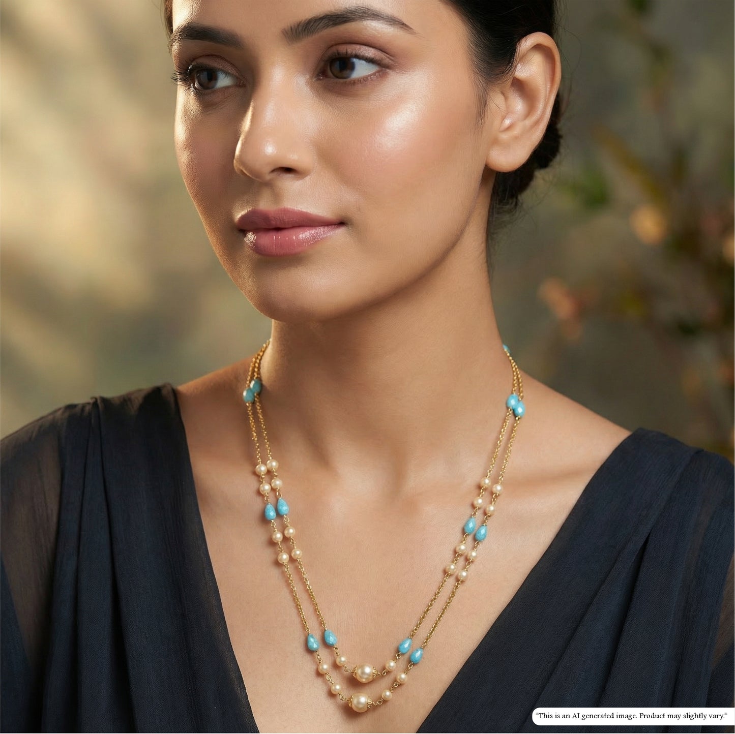 Graceful Dual Chain Beaded with Pearl Highlights and Drop Accents