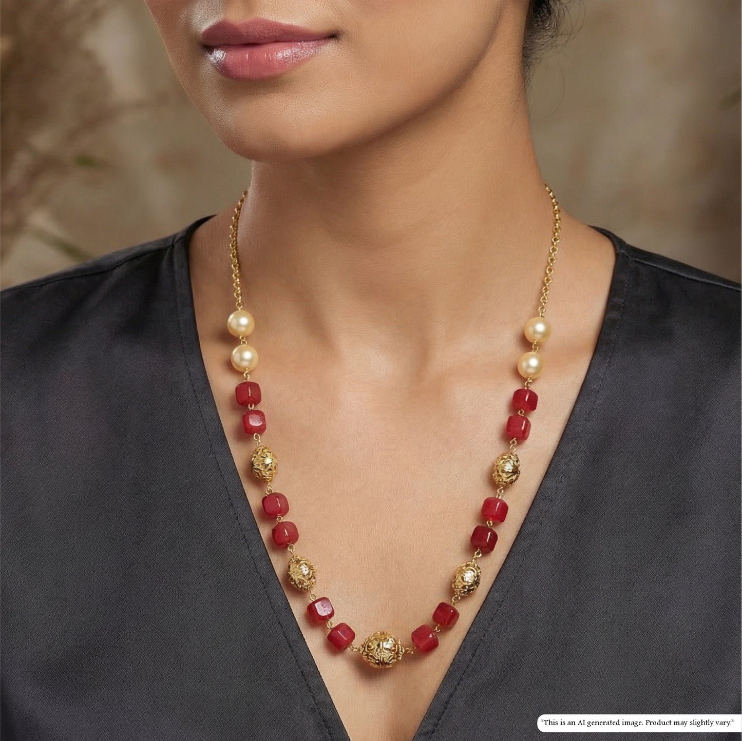Elegant Pearl and Cube Bead with Textured Accent Spheres and Center Highlight