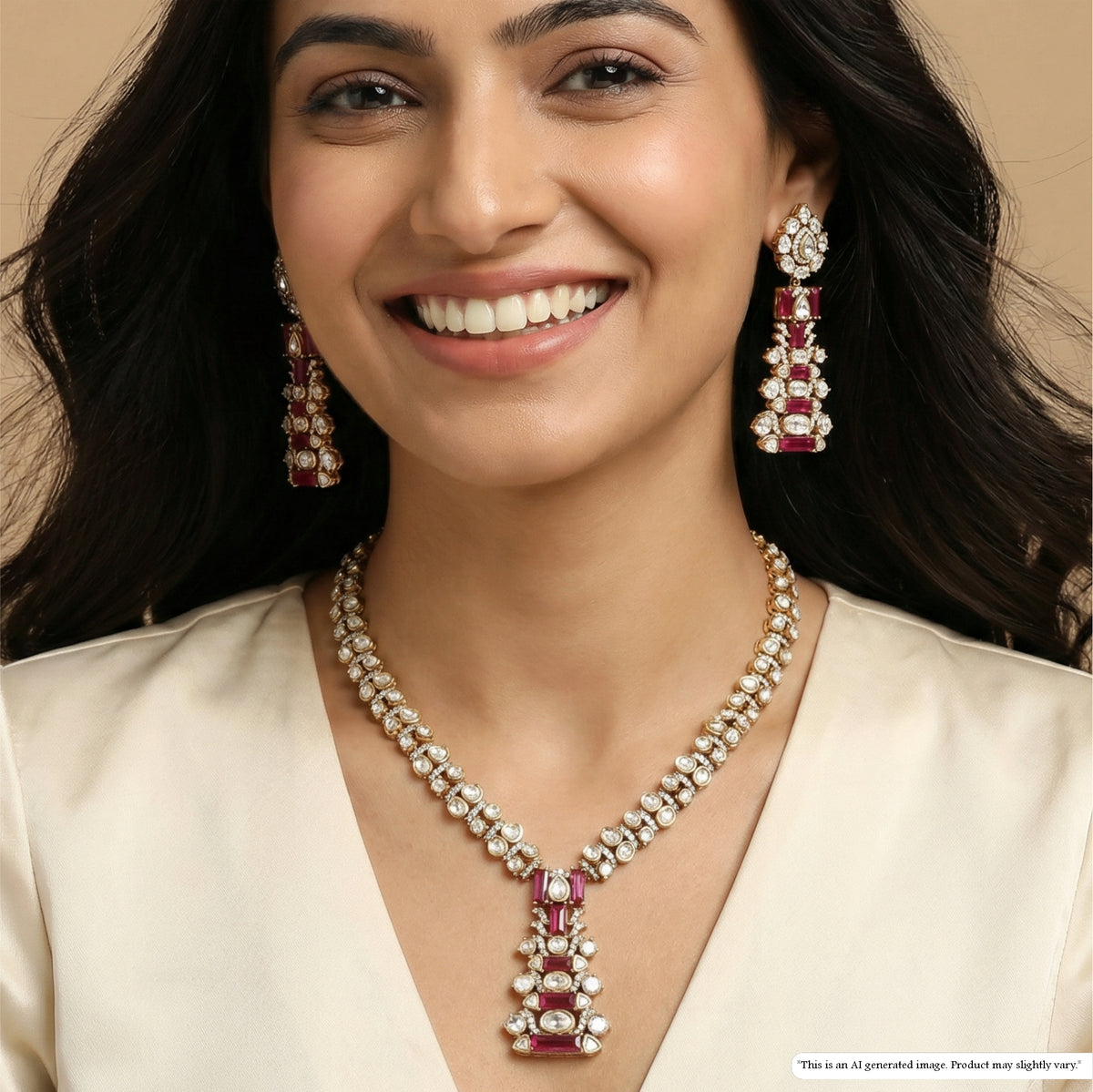 Linear Pattern Necklace with Repeating Units and Elongated Pendant Detail