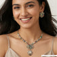 Multicolor Accent Kundan Necklace with Rectangular Center Panels and Drop Pendant