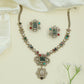 Multicolor Accent Kundan Necklace with Rectangular Center Panels and Drop Pendant