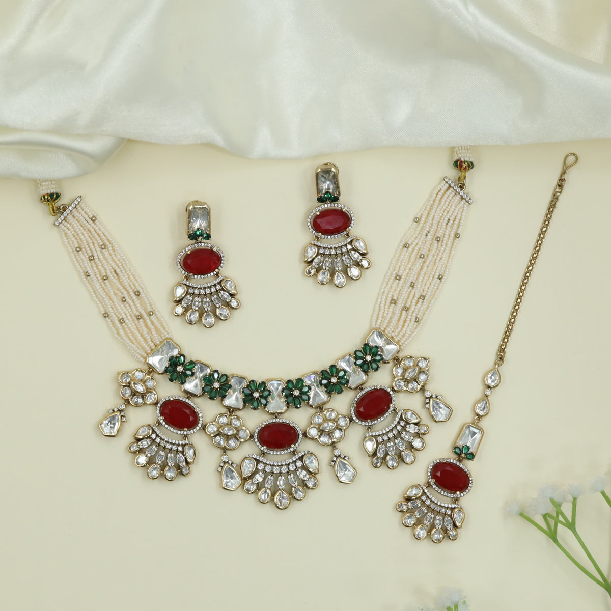 Decorative Blossom Necklace with Layered Side Strands
