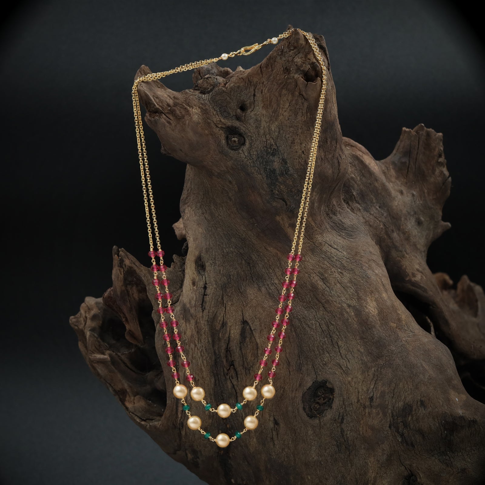 Layered Chain with Bead Strands and Pearl Accents