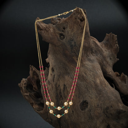 Layered Chain with Bead Strands and Pearl Accents