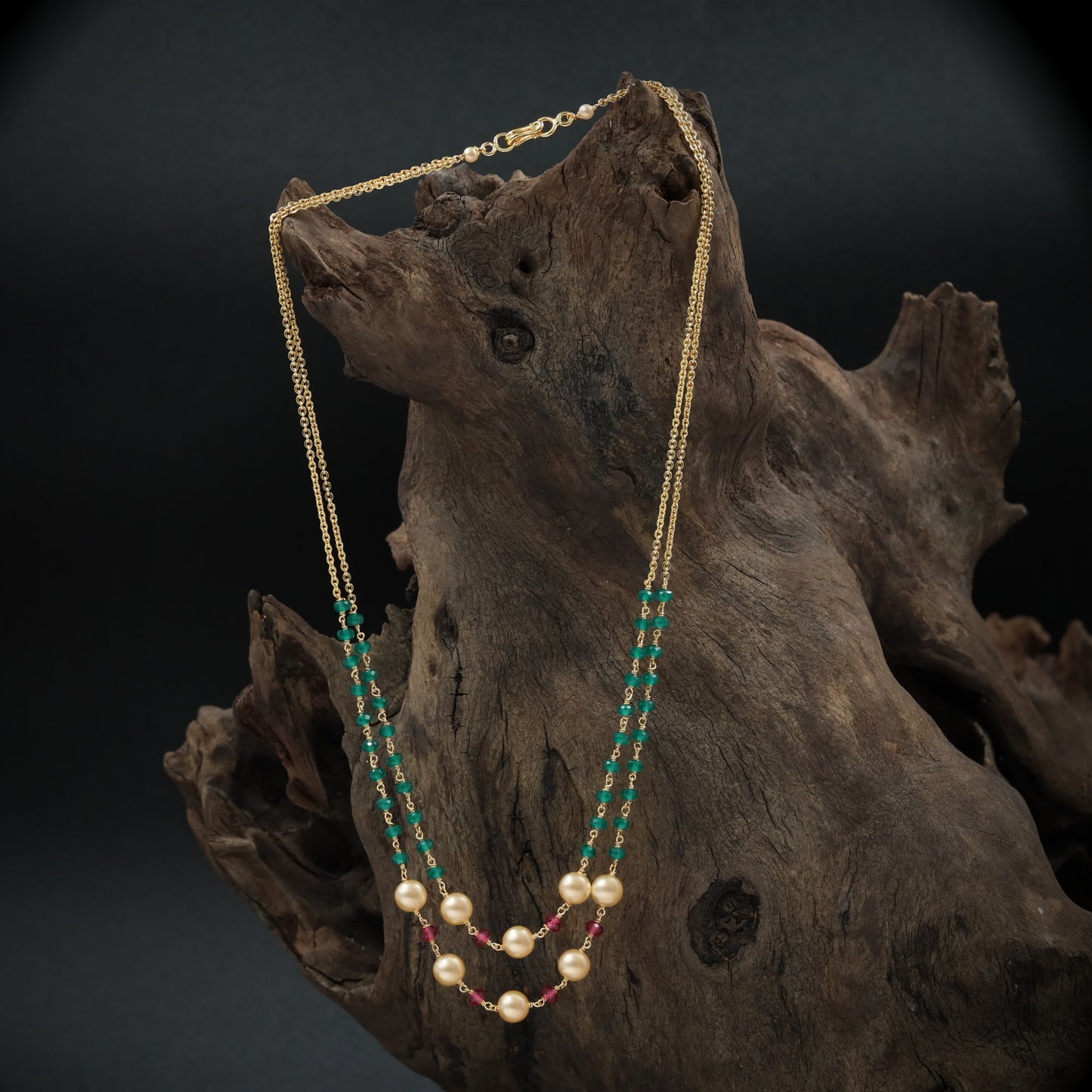 Layered Chain with Bead Strands and Pearl Accents