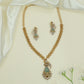Classic Leaf Link Matt Necklace with Detailed Peacock Drop Form