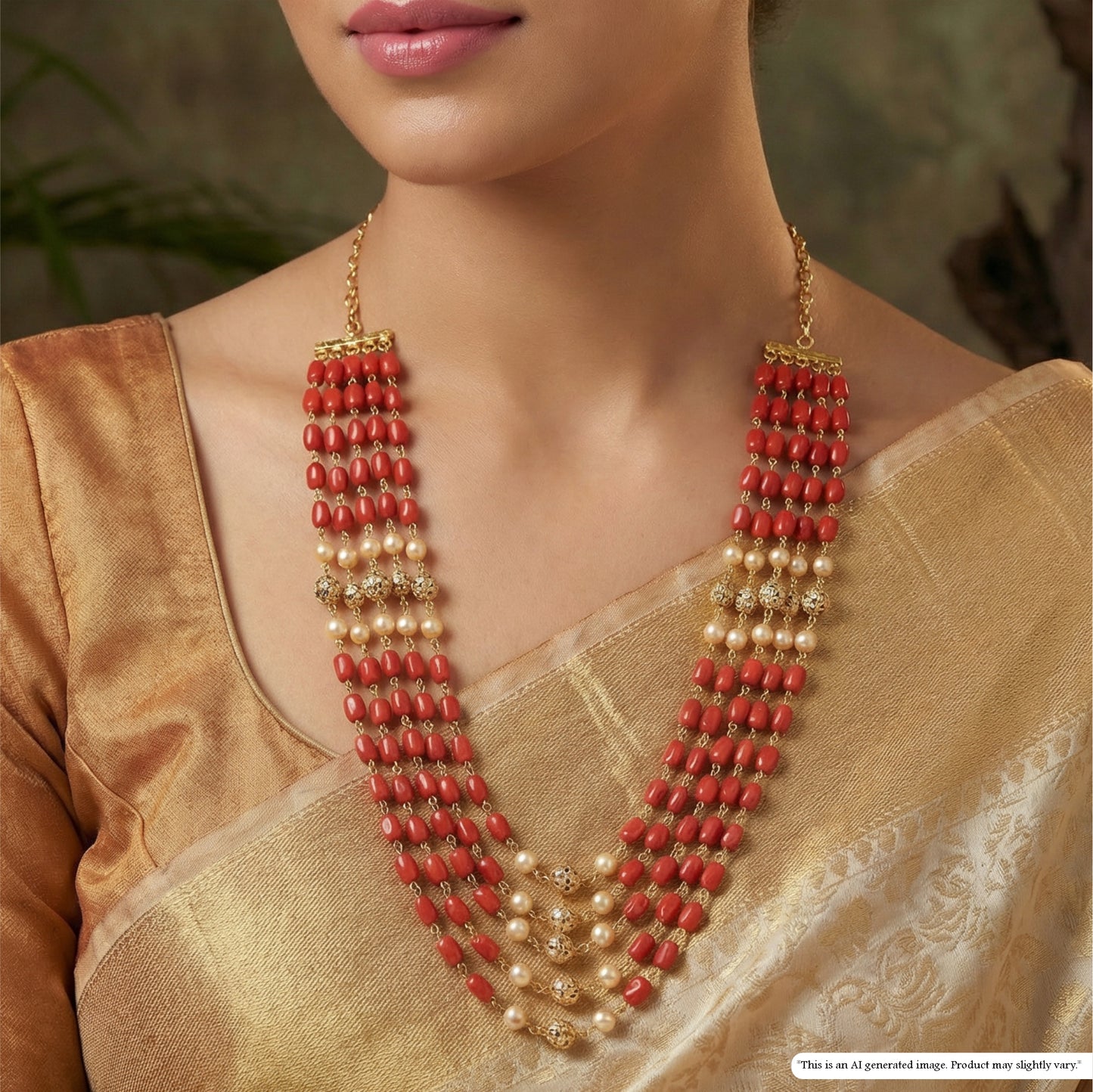 Striking Multi Row Beads Chain with Textured Spheres and Lower Drapes