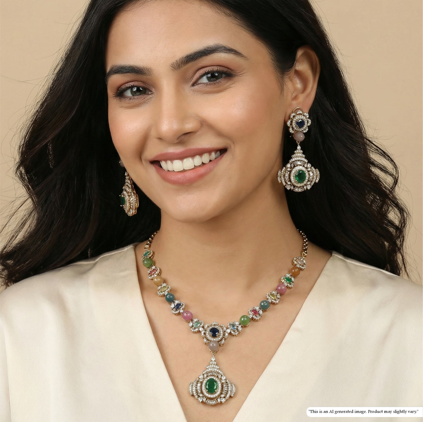 Gilded Bead Necklace with Repeating Floral Connectors and Tiered Pendant