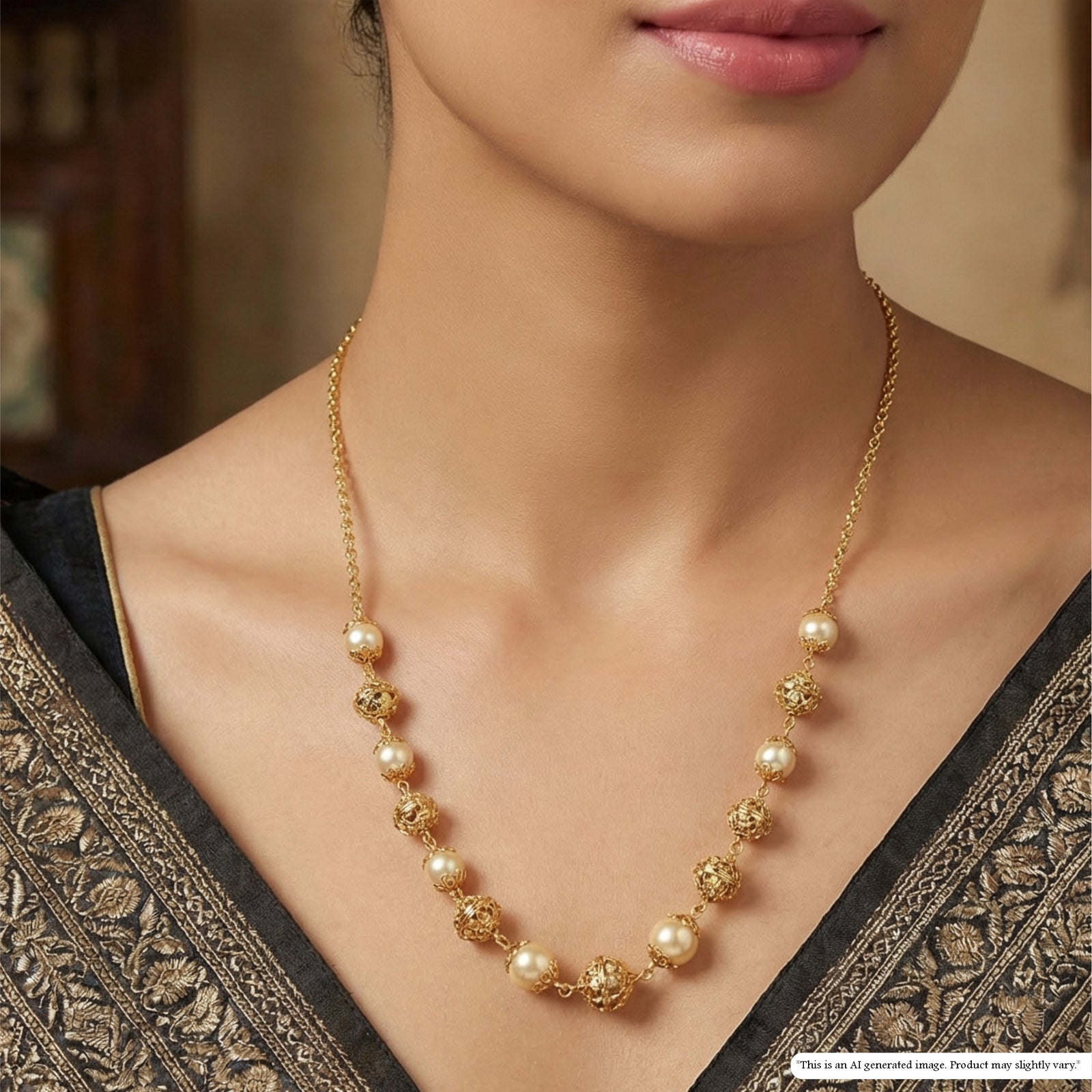 Charming Beads Chain with Alternating Smooth Rounds and Textured Units