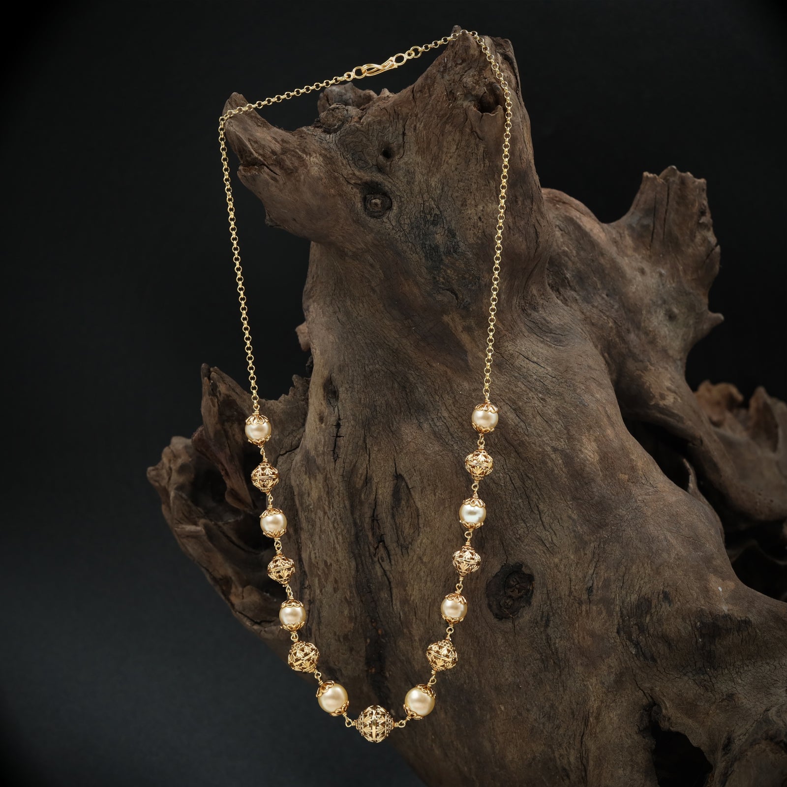 Charming Beads Chain with Alternating Smooth Rounds and Textured Units