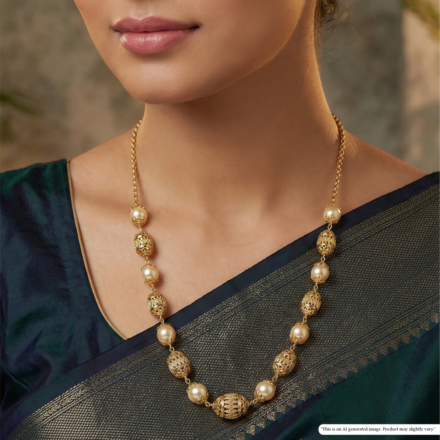 Graceful Alternating Beads with Textured Barrel and Round Accents