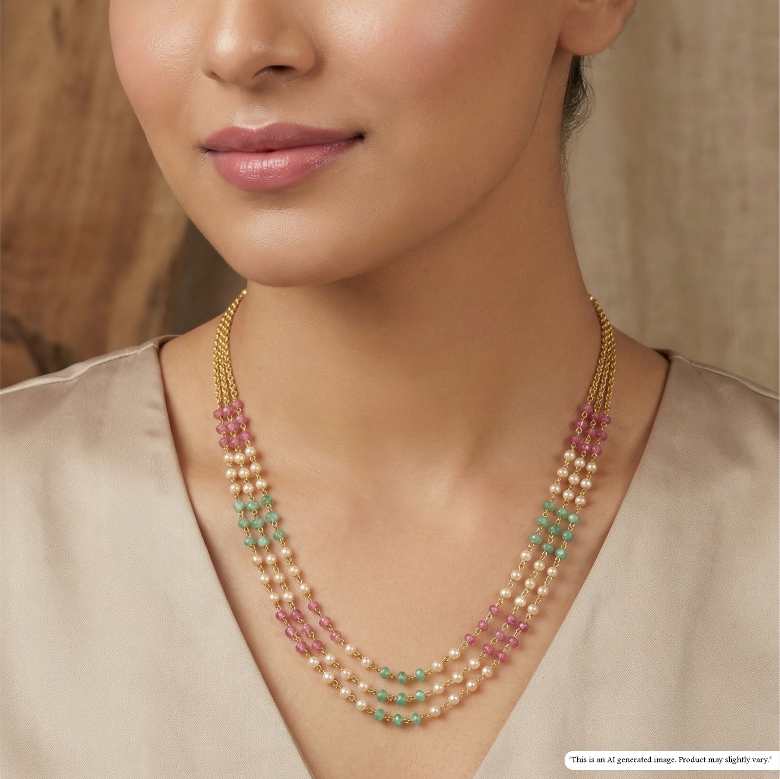 Minimal Beaded with Alternating Stone and Pearl Chain Design