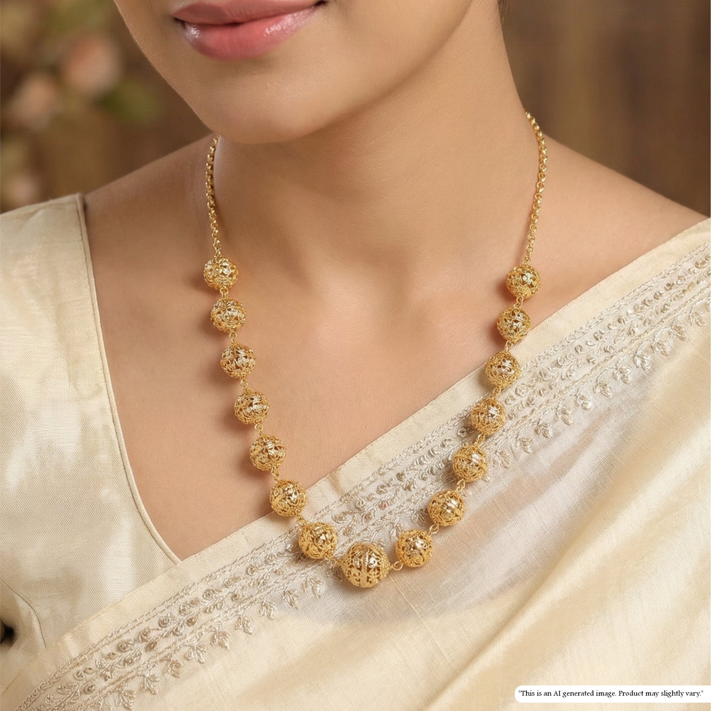 Textured Gold Beads Chain with Filigree Ball Detailing