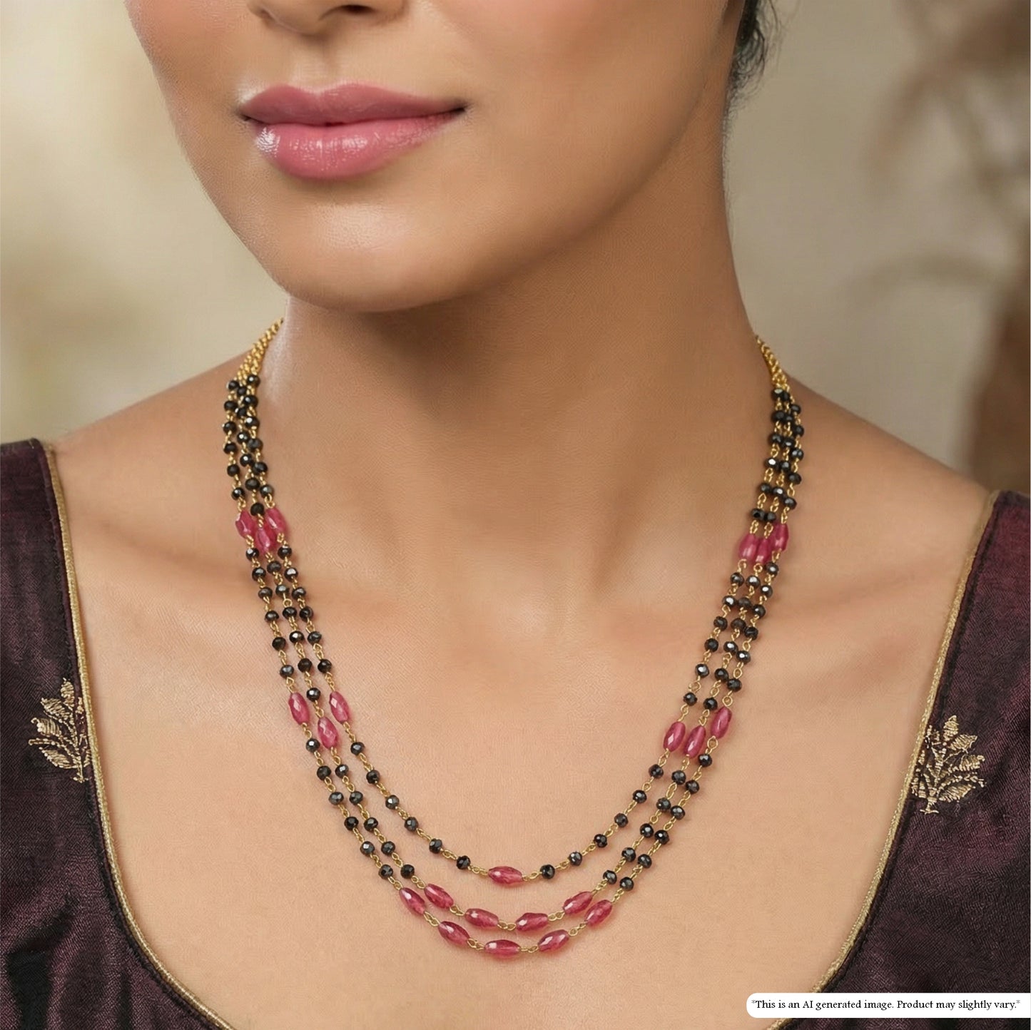 Triple Strand Beads Chain with Contrast Bead Accents and Fine Links