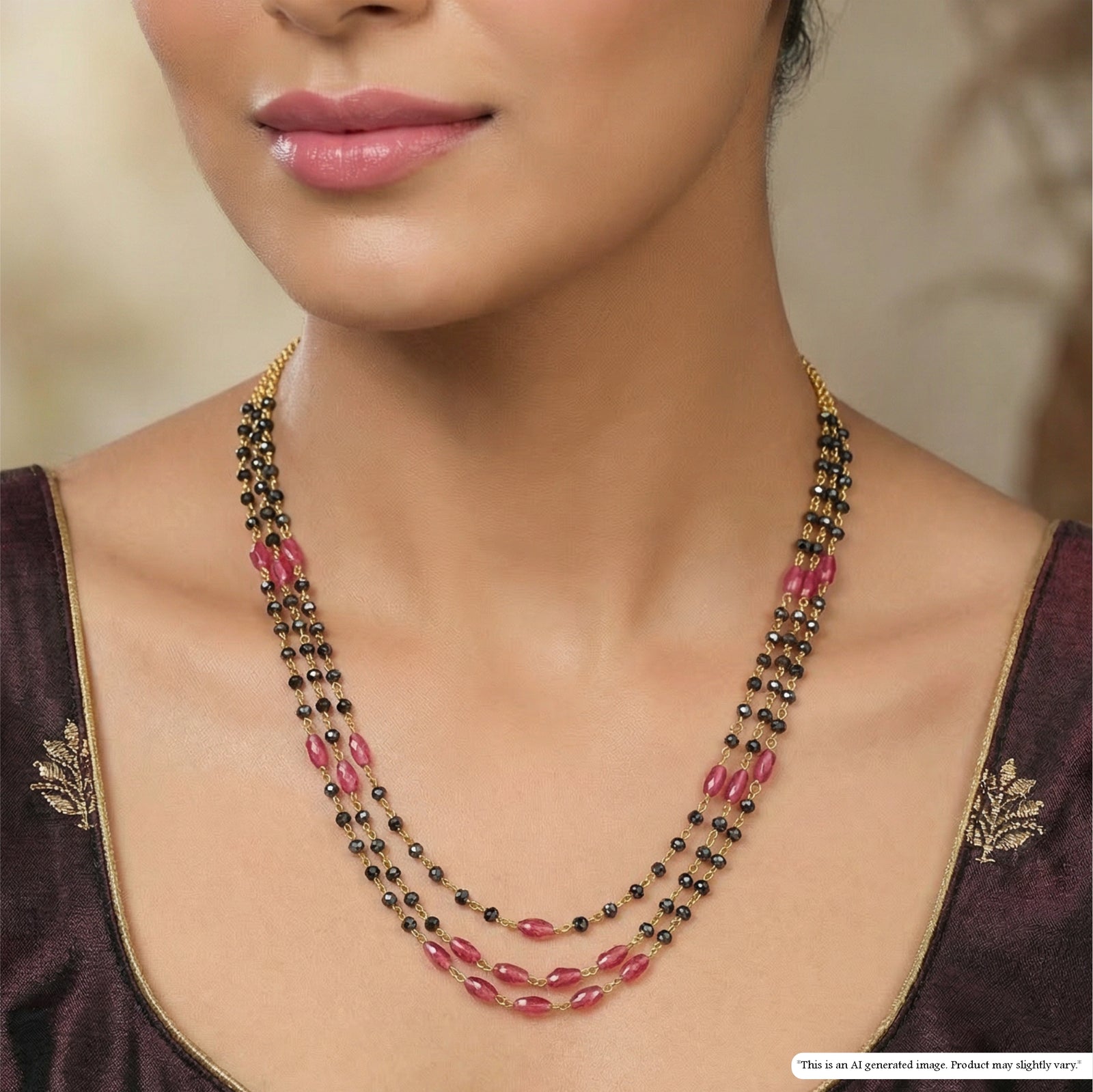 Triple Strand Beads Chain with Contrast Bead Accents and Fine Links