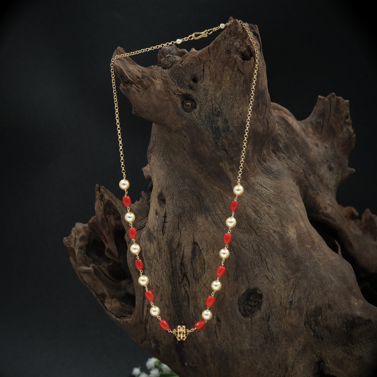 Single Line Beads Chain with Alternating Pearl and Barrel Elements