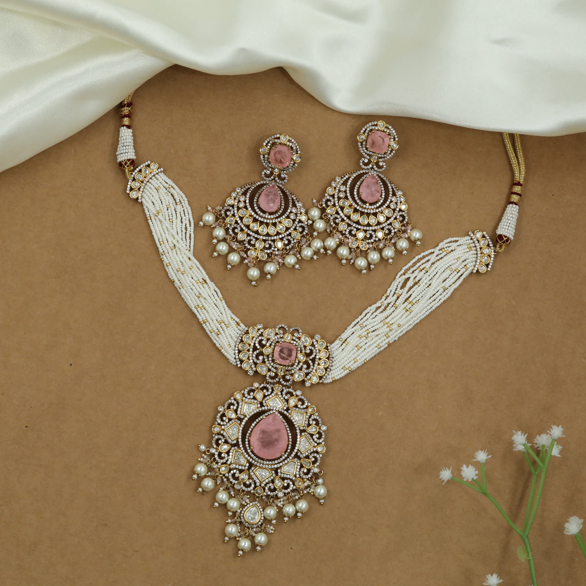 Draped Pearl Choker with Clustered Centerpiece and Drop Accented Pendant