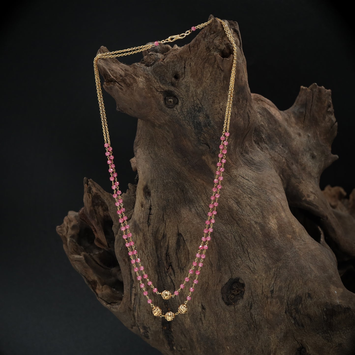 Delicate Dual Line Beaded Chain with Spaced Spherical Drops