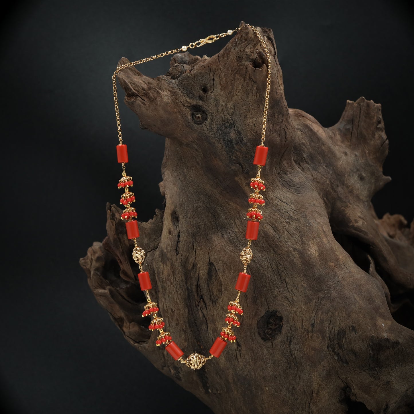 Stylish Bead with Structured Pearl Intervals and Detailed Cluster Work