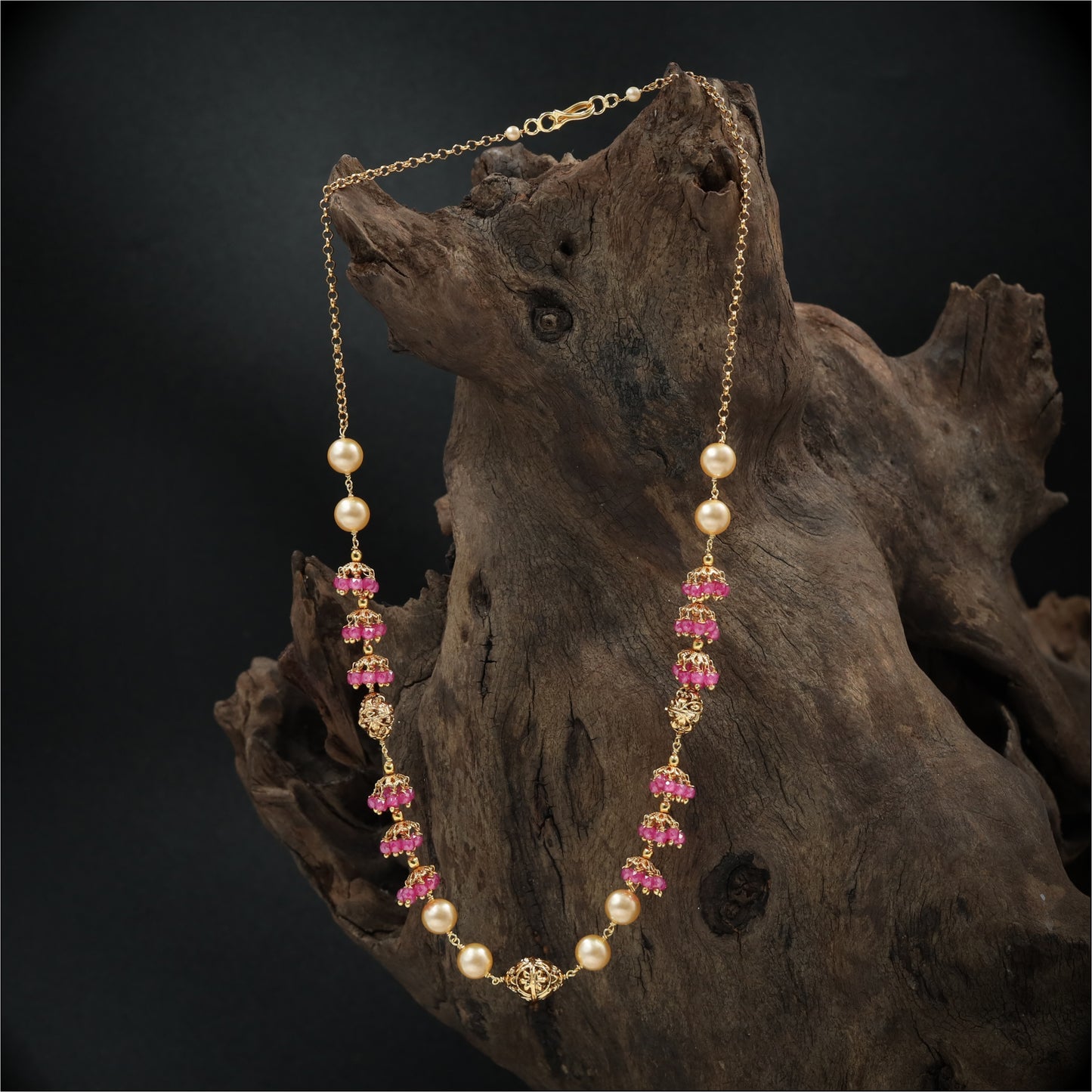 Stylish Bead with Structured Pearl Intervals and Detailed Cluster Work