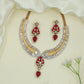 Wide Curve Kundan Necklace with Open Grid Edges and Center Drop Detail