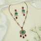 Classic Elephant Detail Kundan Necklace with Oval Pendant and Dangling Ends