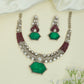 Hexagon Pendant Kundan Necklace with Stone Set Curve and Drop Accent