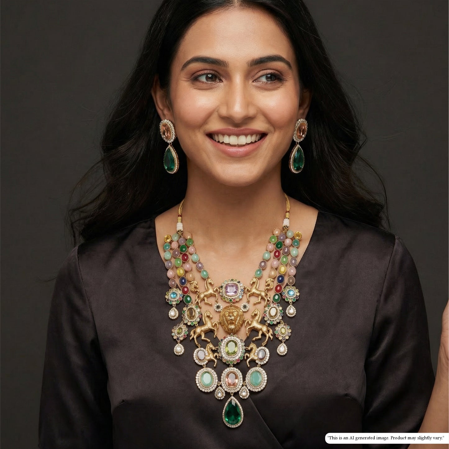 Regal Lion Motif Kundan Long Haara with Horse Figures and Multicolor Panel Strands