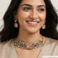 Scrolled Filigree Kundan Choker with Multicolor Accents and Square Center Panel