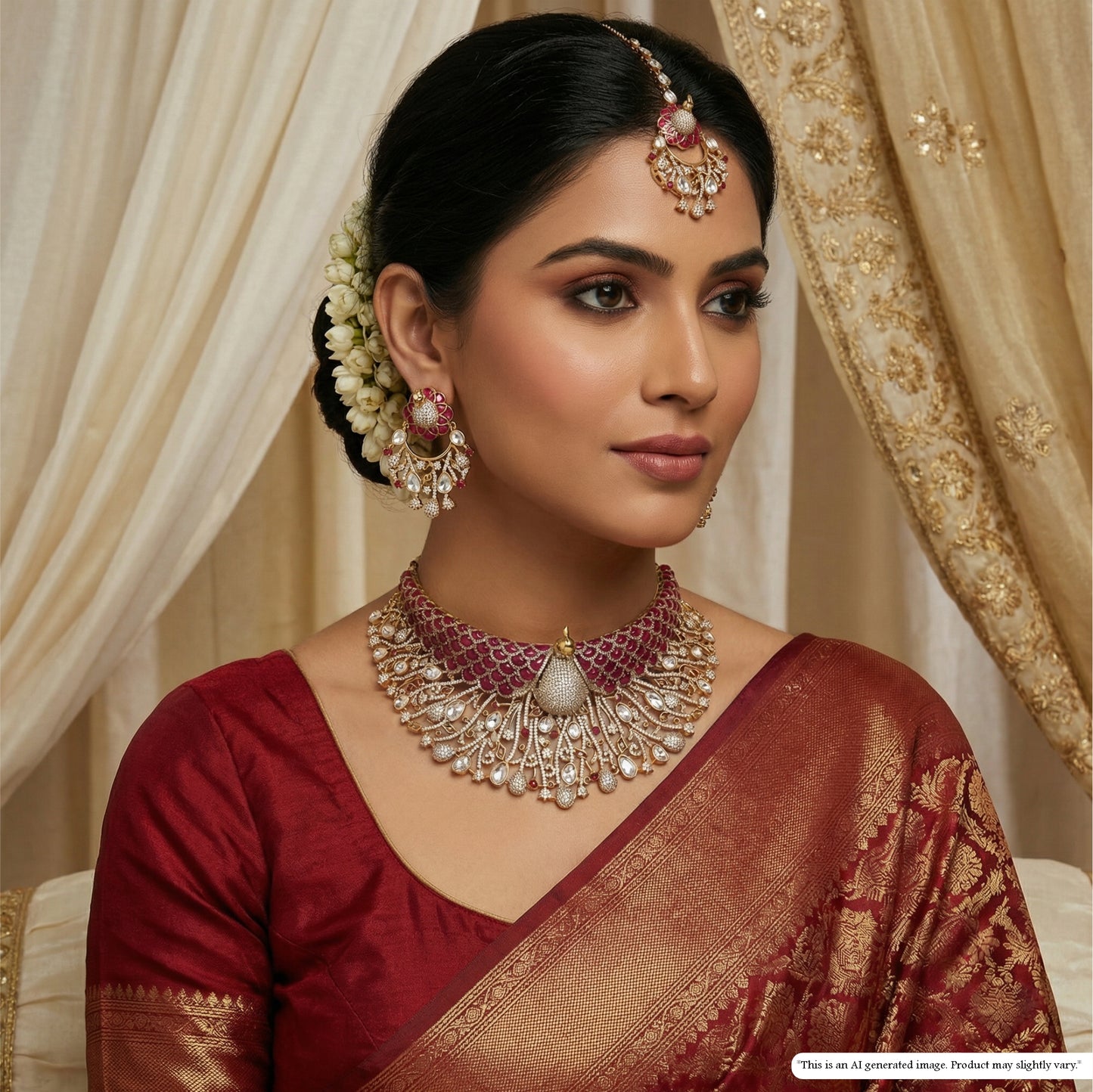 Peacock Spread Pattern Kundan Choker with Teardrop Layout and Dome Highlight