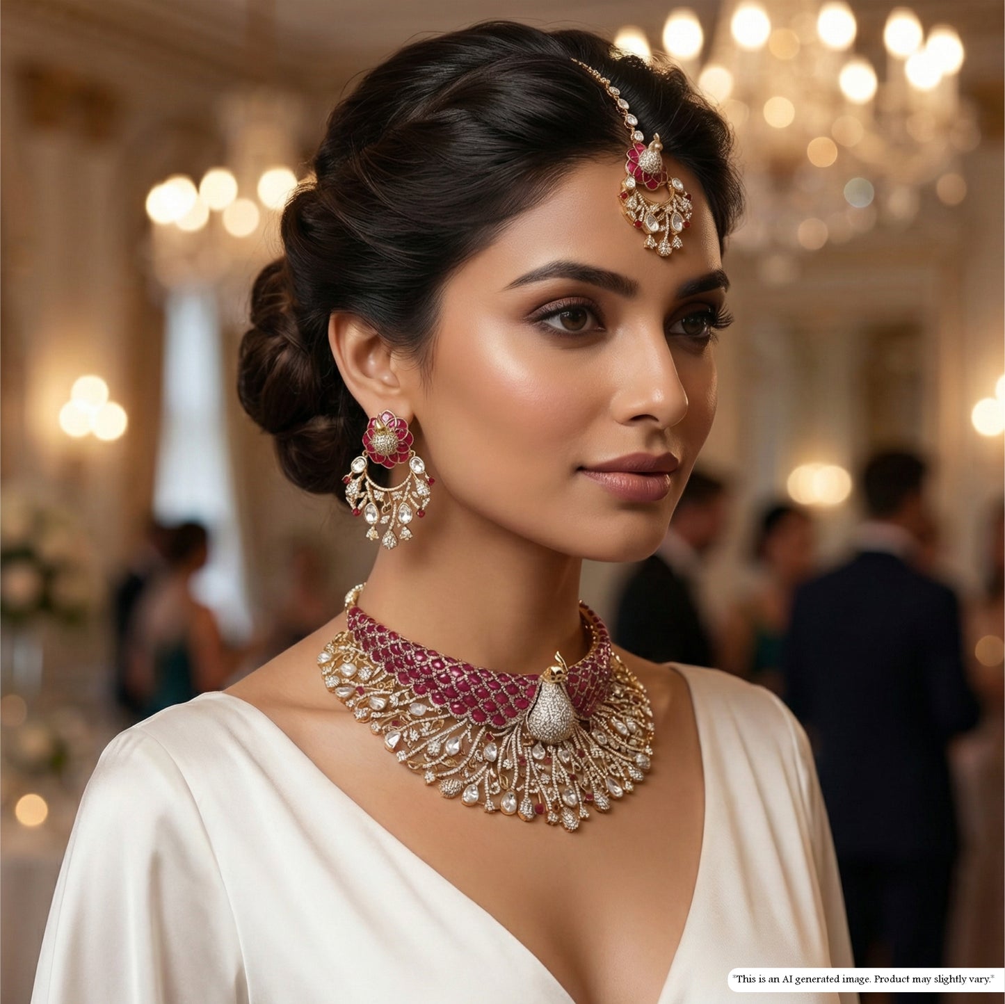 Peacock Spread Pattern Kundan Choker with Teardrop Layout and Dome Highlight