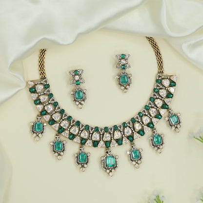 Refined Row Kundan Necklace with Alternating Links and Drops