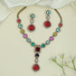 Vibrant Multi Shape Kundan Necklace with Square Center Frame and Drop Pendant