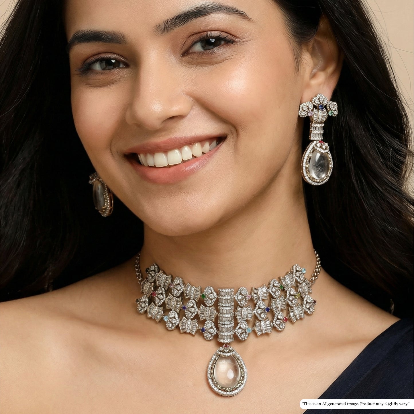 Bow Link Kundan Choker with Repetitive Motifs and Central Drop Pendant