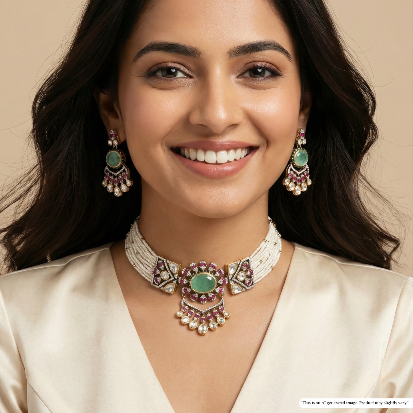 Flat Lay Pearl Choker with Side Panels and Drop Pendant Extension