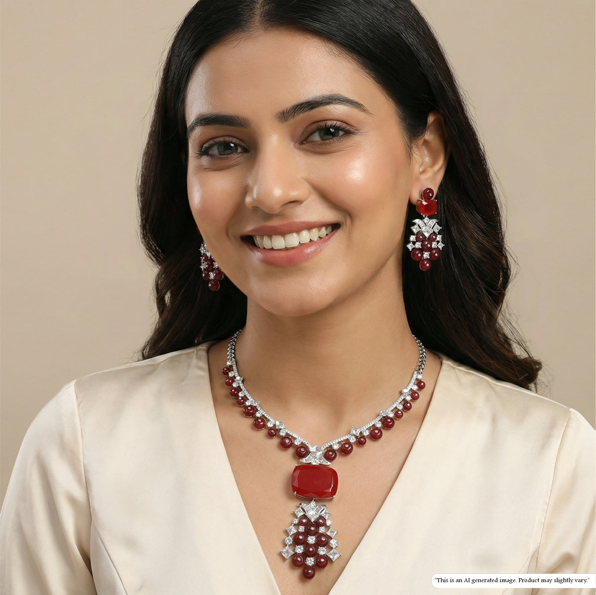 Refined Arc Design Necklace with Repeating Round Drops and Structured Centerpiece