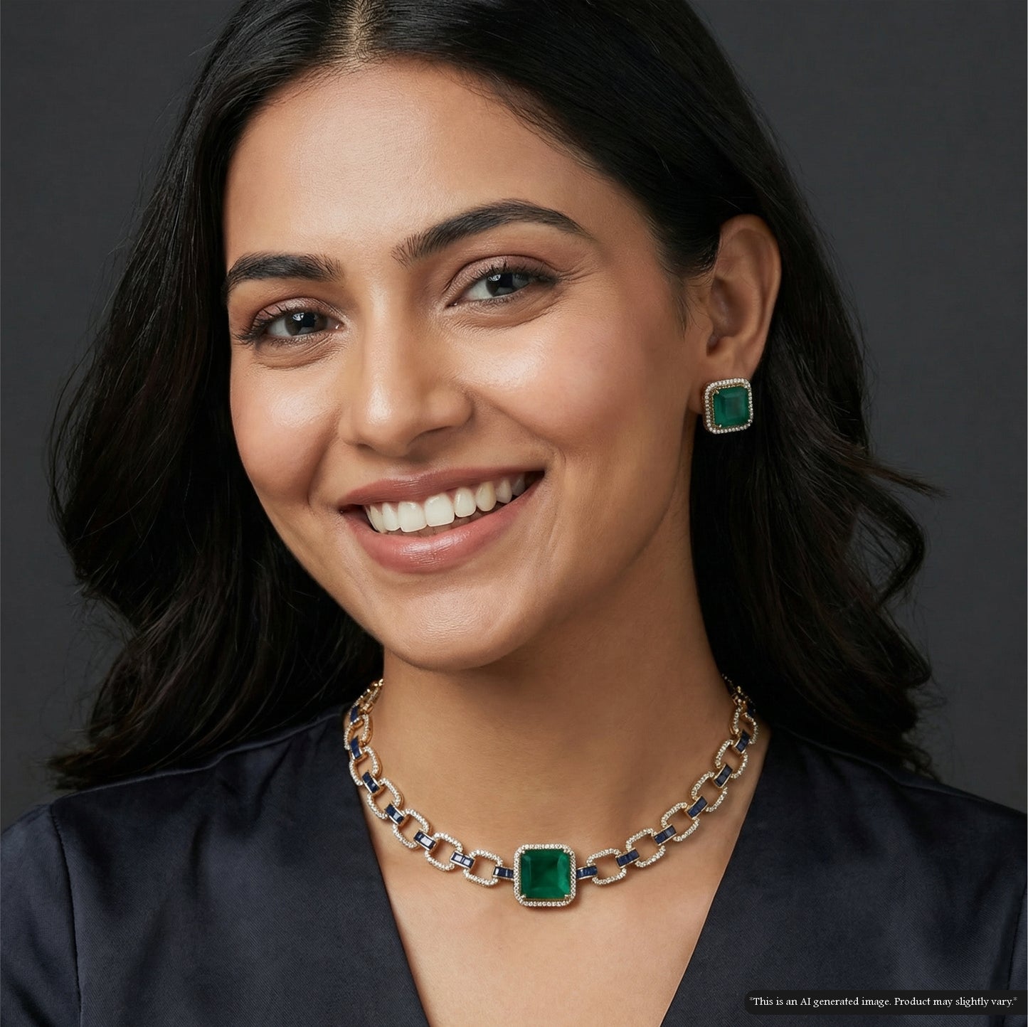 Sleek Square Link Choker with Center Highlight Panel and Matching Stud Earrings