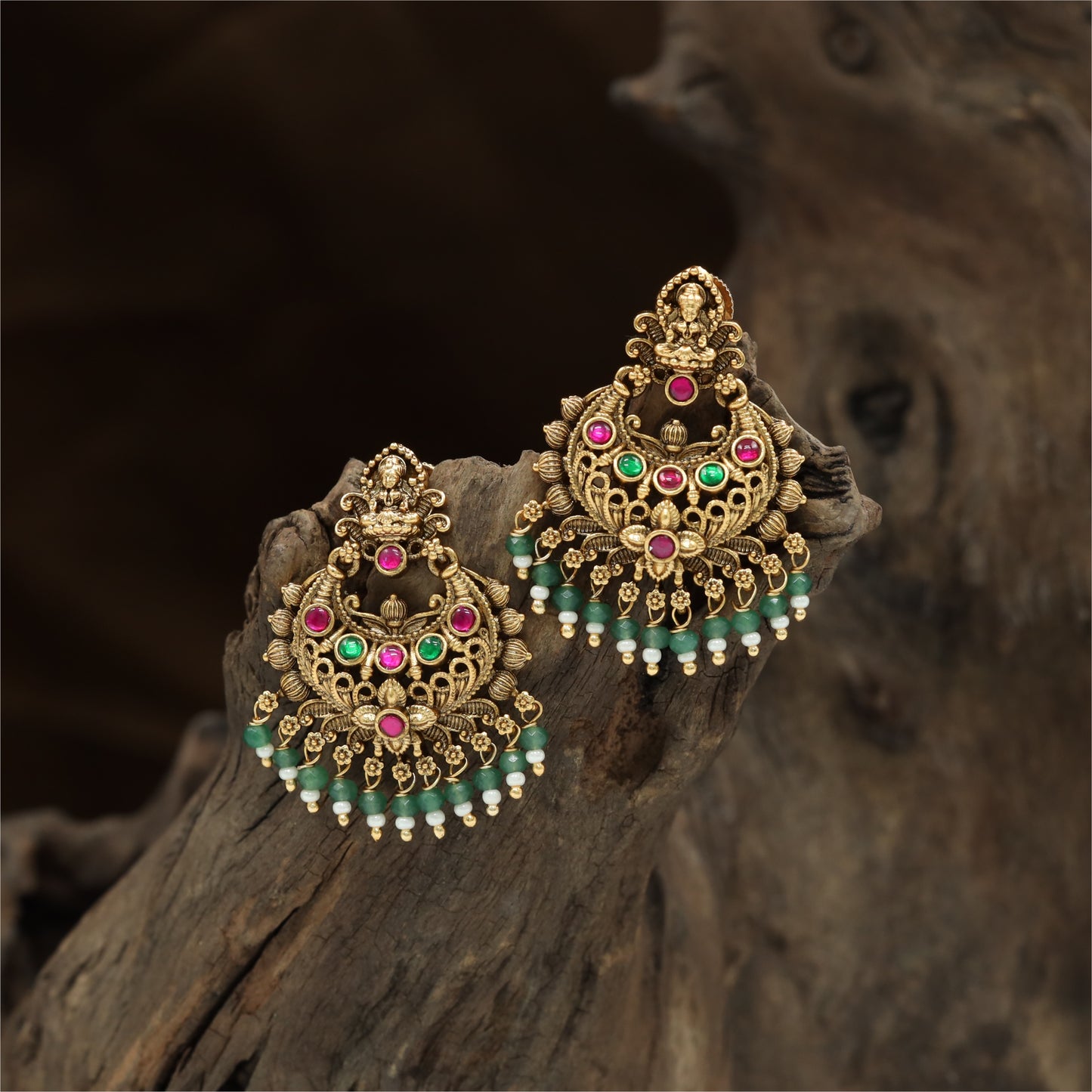 Richly Worked Lakshmi Antique Hanging with Filigree Base and Drop Danglers