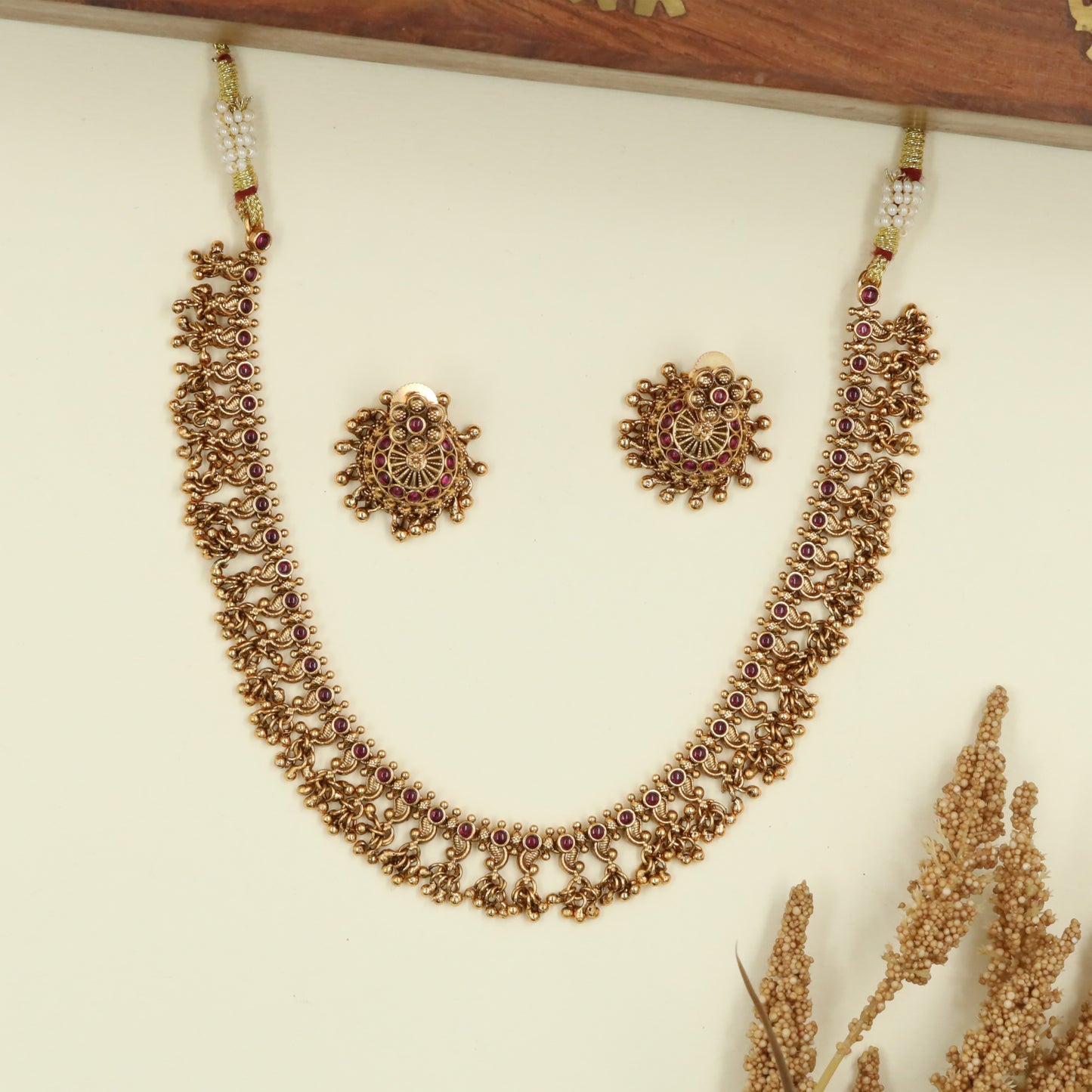 Intricate Filigree Antique Necklace with Dense Link Pattern and Drop Edge Detailing