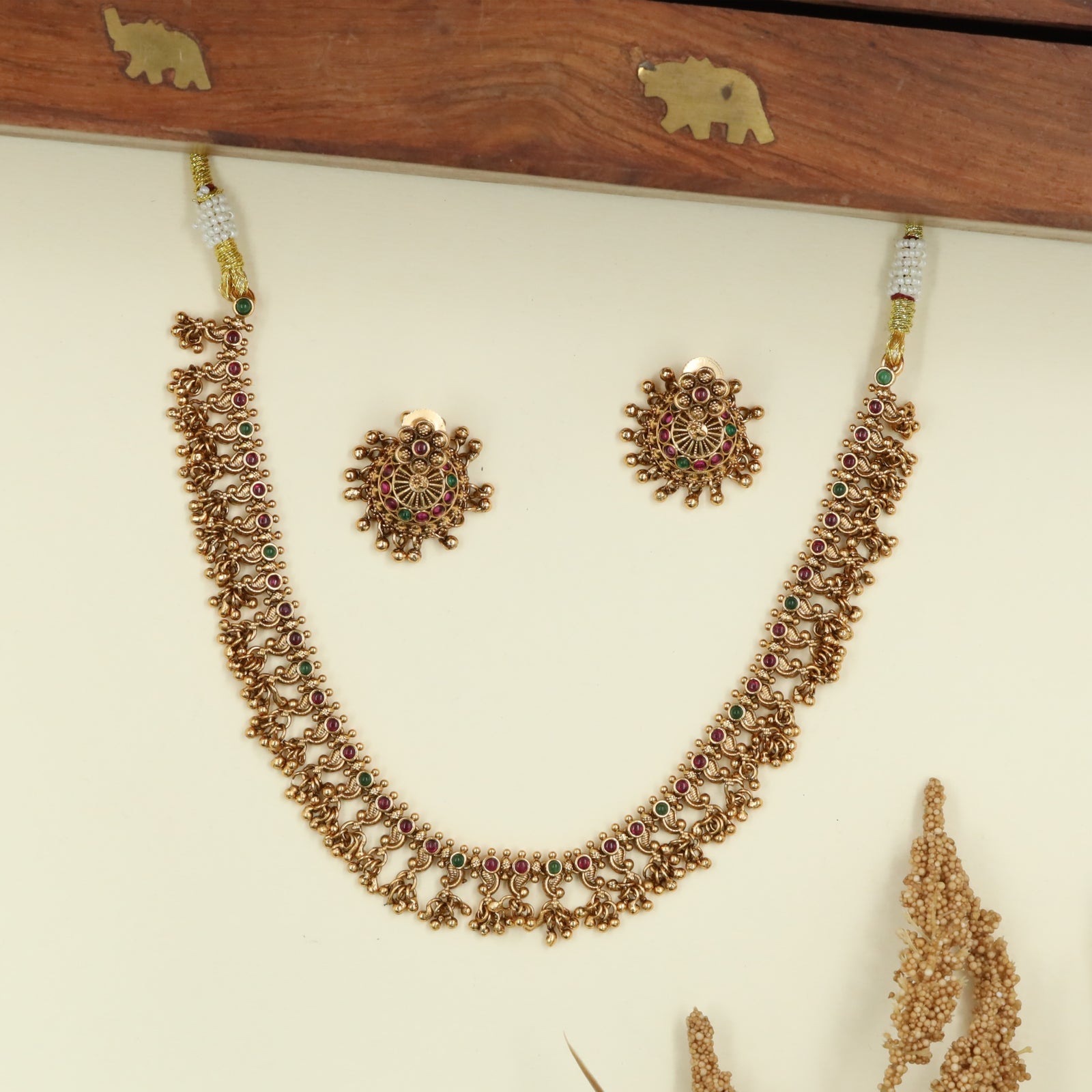 Intricate Filigree Antique Necklace with Dense Link Pattern and Drop Edge Detailing