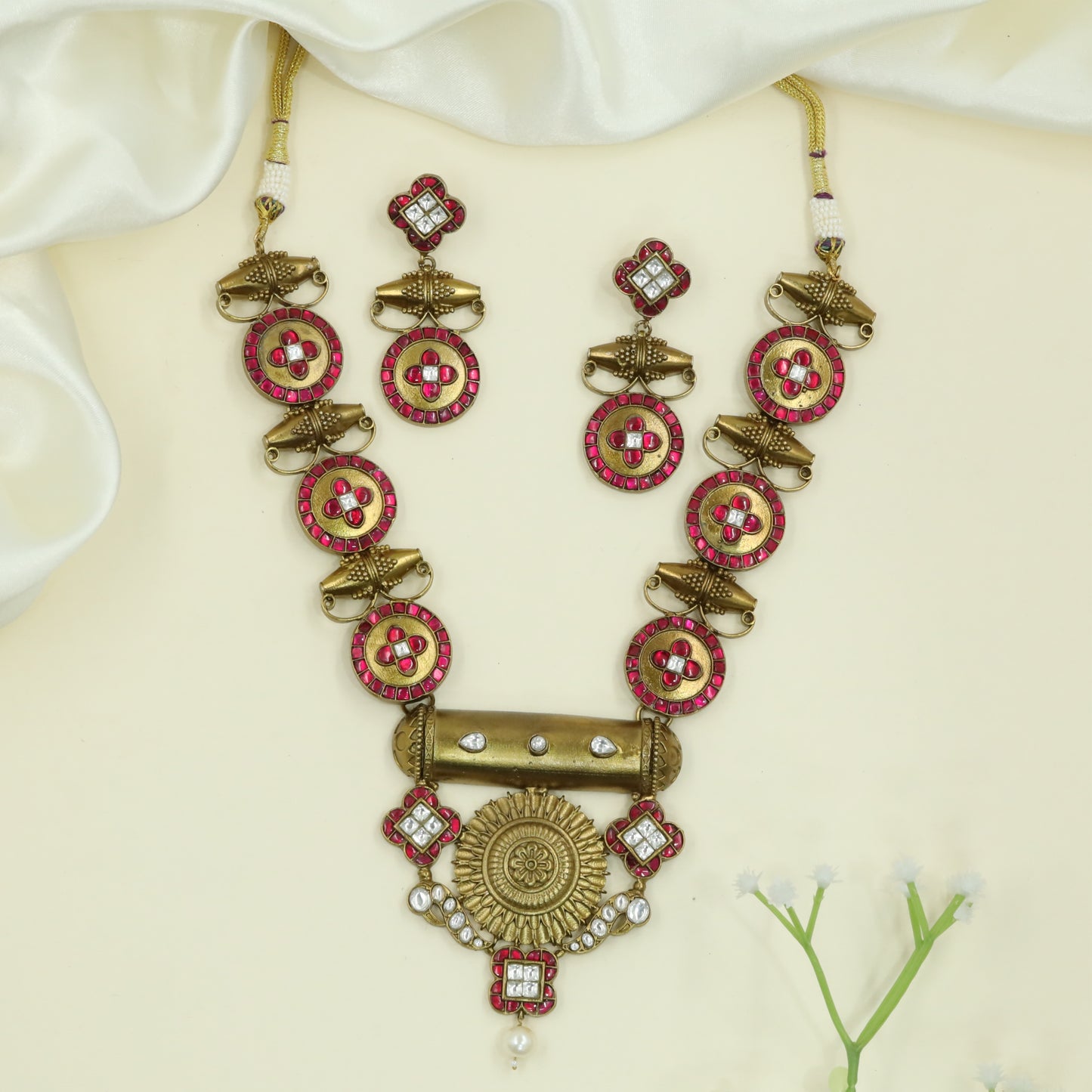 Temple Style Kundan Necklace with Parrot Motifs and Coin Disc Elements