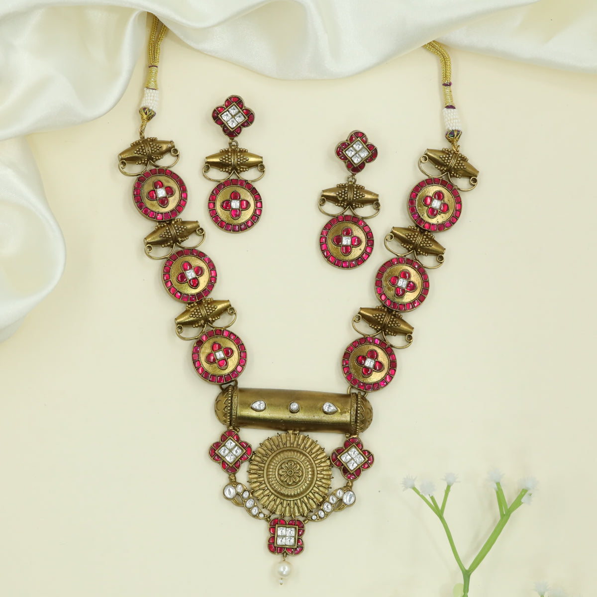 Temple Style Kundan Necklace with Parrot Motifs and Coin Disc Elements