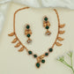 Decorative Link Matt Necklace with Alternating Square Units and Leaf Dangling Charms