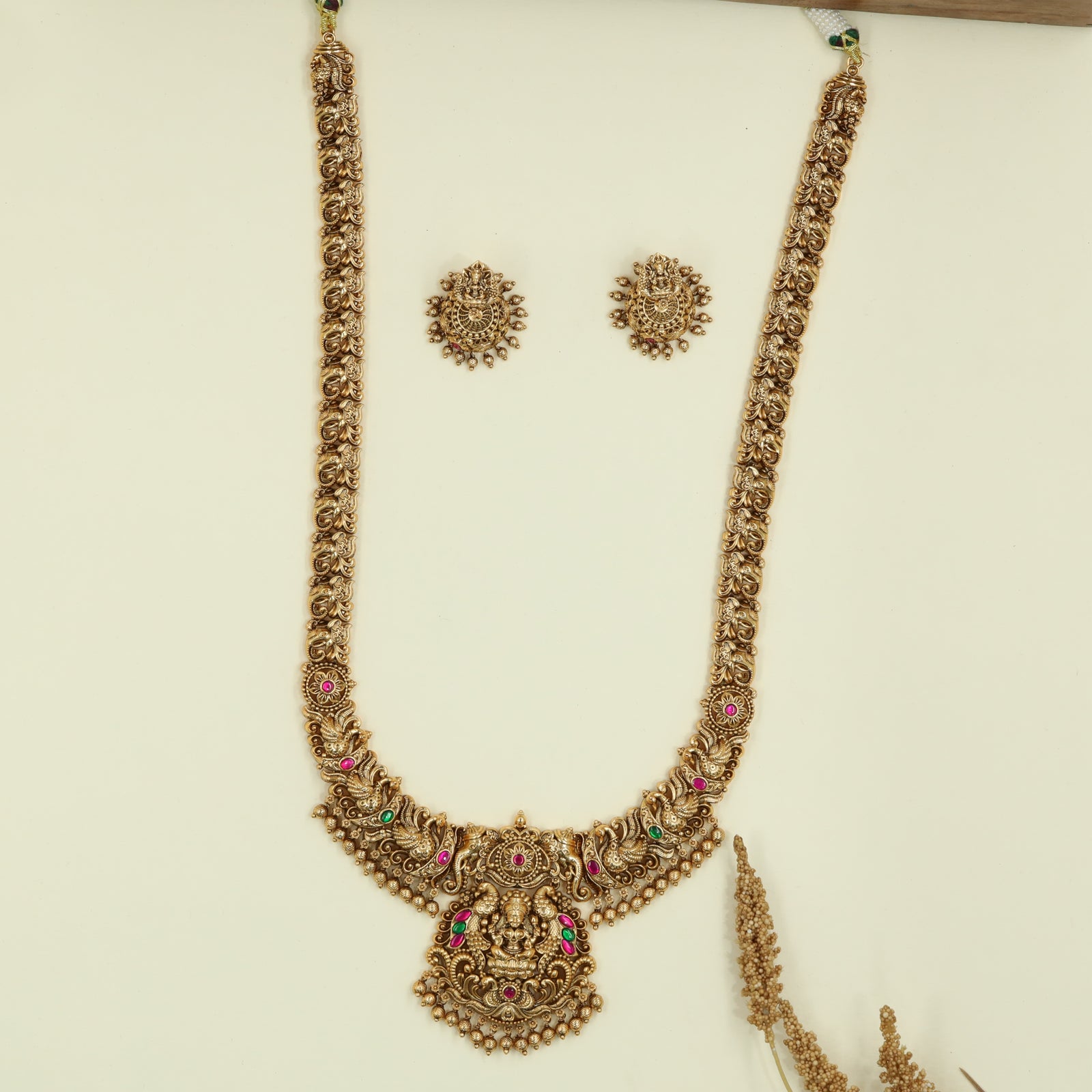 Grand Lakshmi Long Haara with Elaborate Chain and Central Drop Pendant