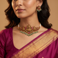 Crowned Lakshmi Temple Antique Choker with Circular Side Medallions and Drop Danglers