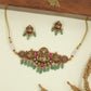Crowned Lakshmi Temple Antique Choker with Circular Side Medallions and Drop Danglers