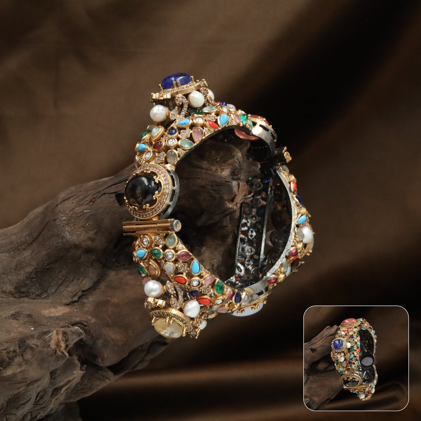 Mixed Stone Kundan Bangles with Multi Shape Units and Dense Surface Detailing