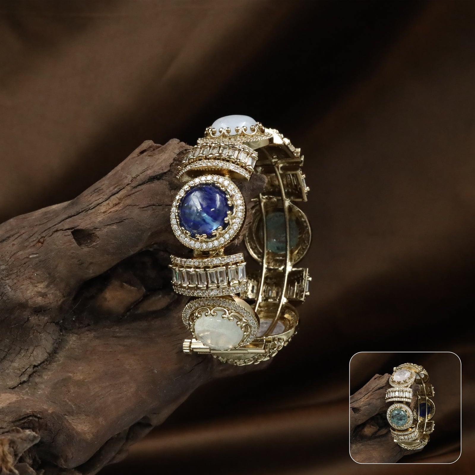 Bold Round Medallion Kundan Bangles with Layered Frame Detailing and Panel Links